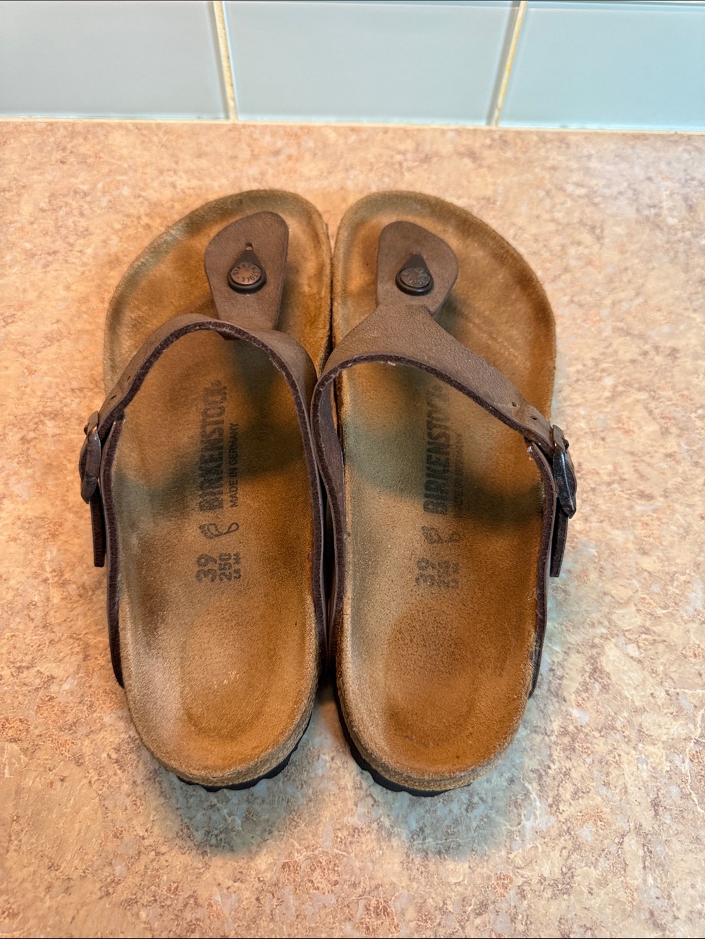Birkenstock Brown Suede Thong Sandals with Buckle